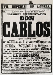 Póster anunciando la primera representación de Don Carlos en el Théâtre Impérial de l